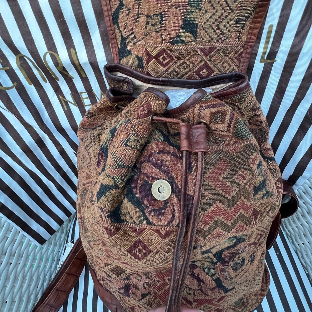 Henri Bendel Vintage Drawstring Croc-embossed Tapestry Backpack - Picture 12 of 16